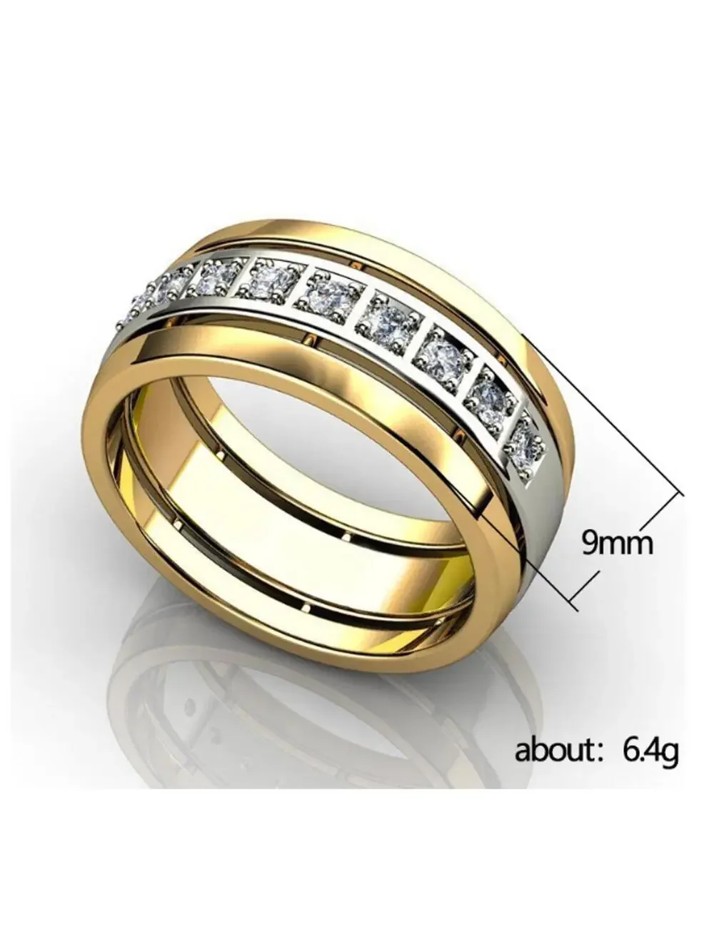 Two tone band Ring - Gold - CZs - Size 10